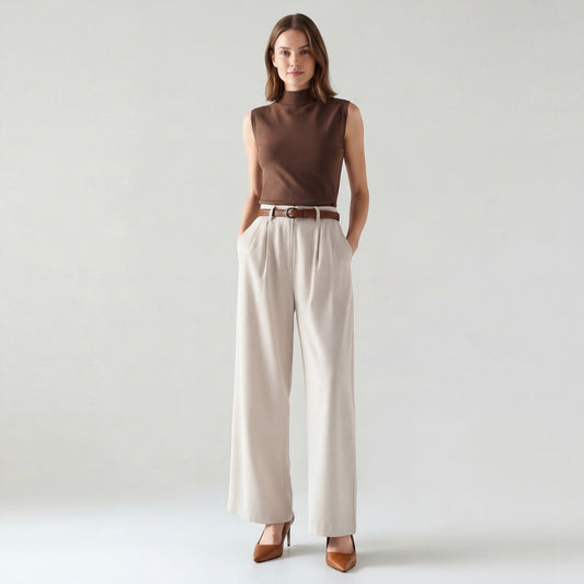 Women's Wide-Leg Pants – High-Rise Woven Fabric