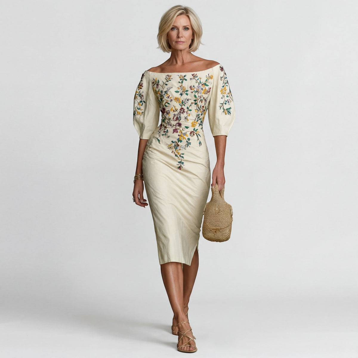 Women's Off-Shoulder Midi Dress – Tailored Fitted Cut