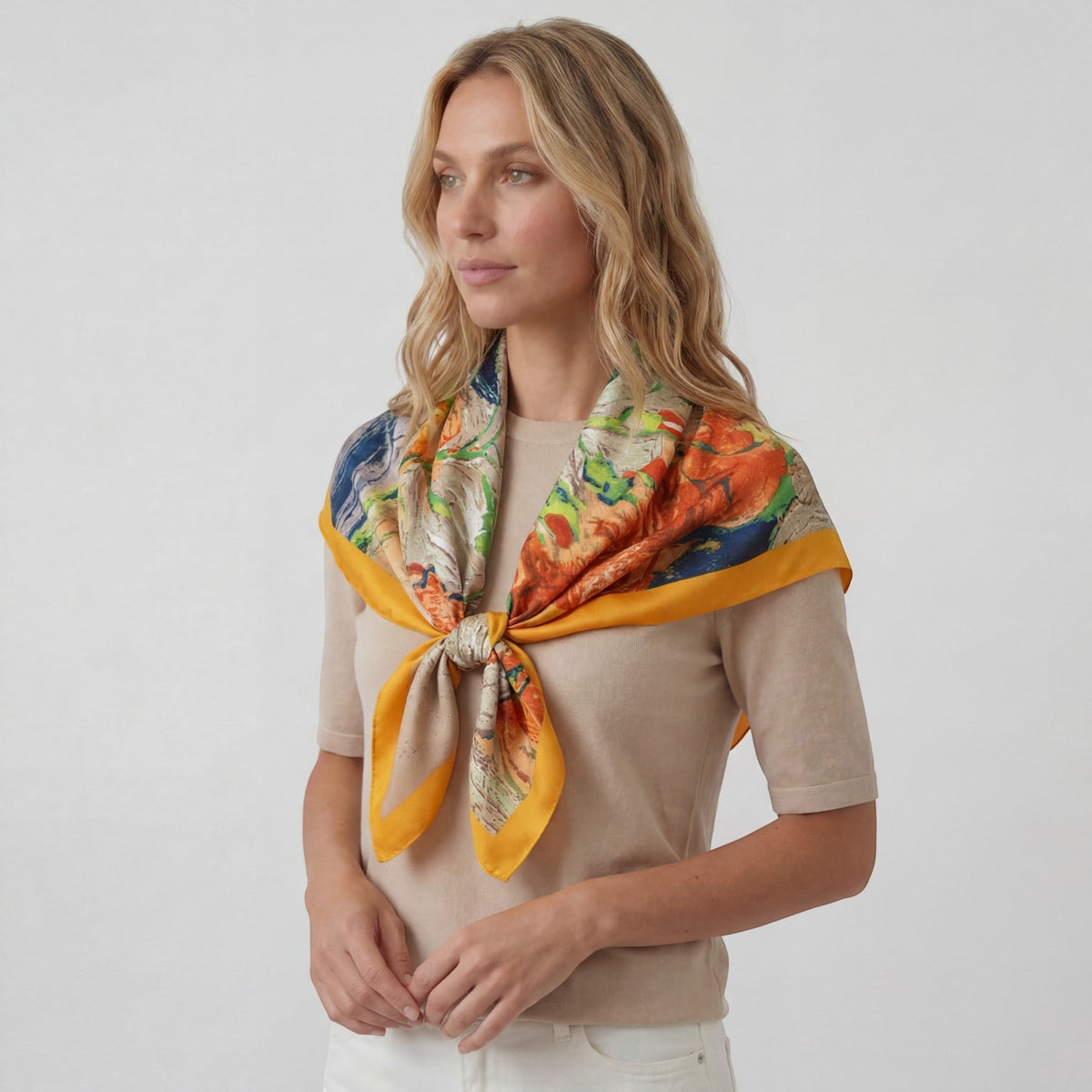 Women's Satin Square Scarf – Lightweight Printed Drape