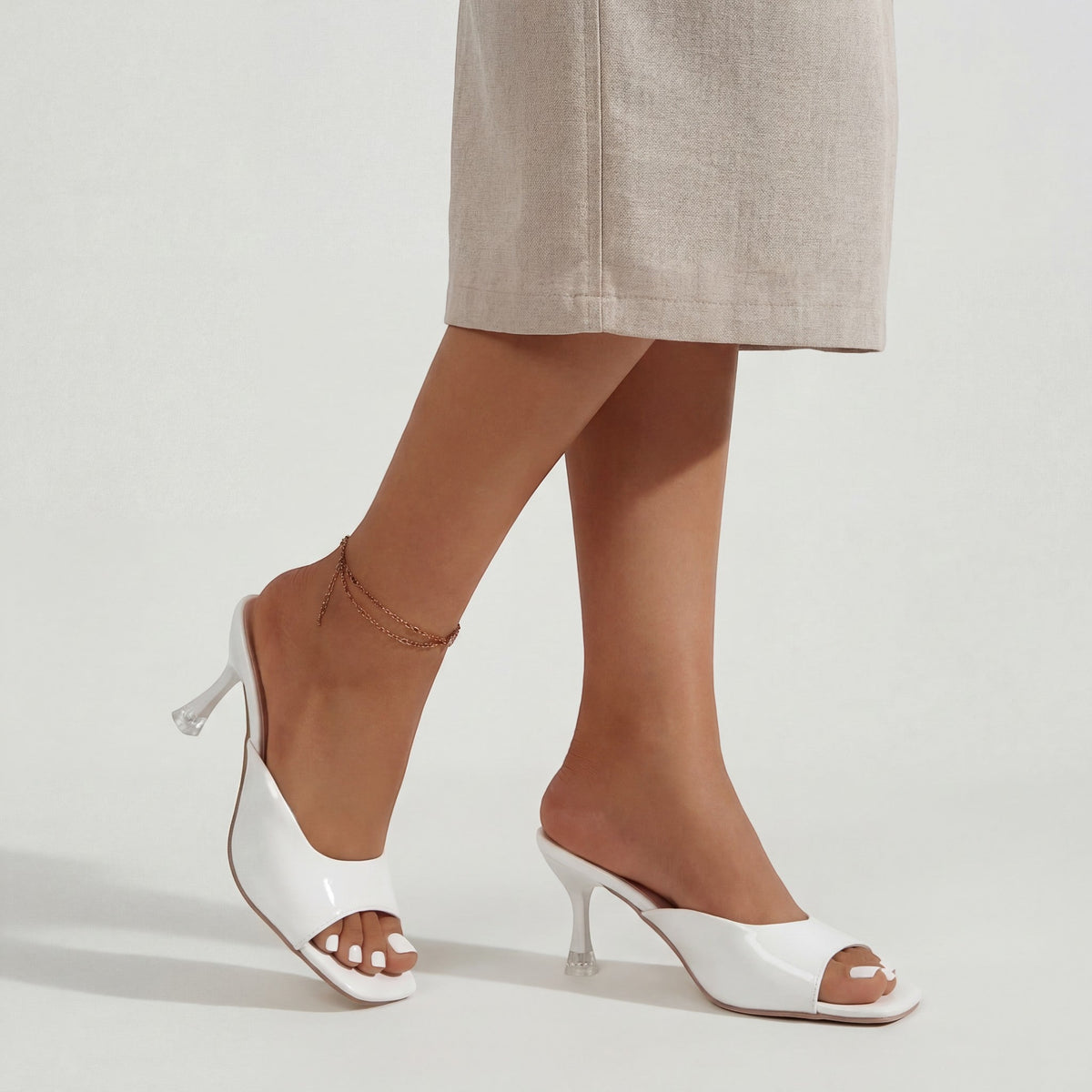 Women's Leather Heeled Mule – Square Toe Mid Heel