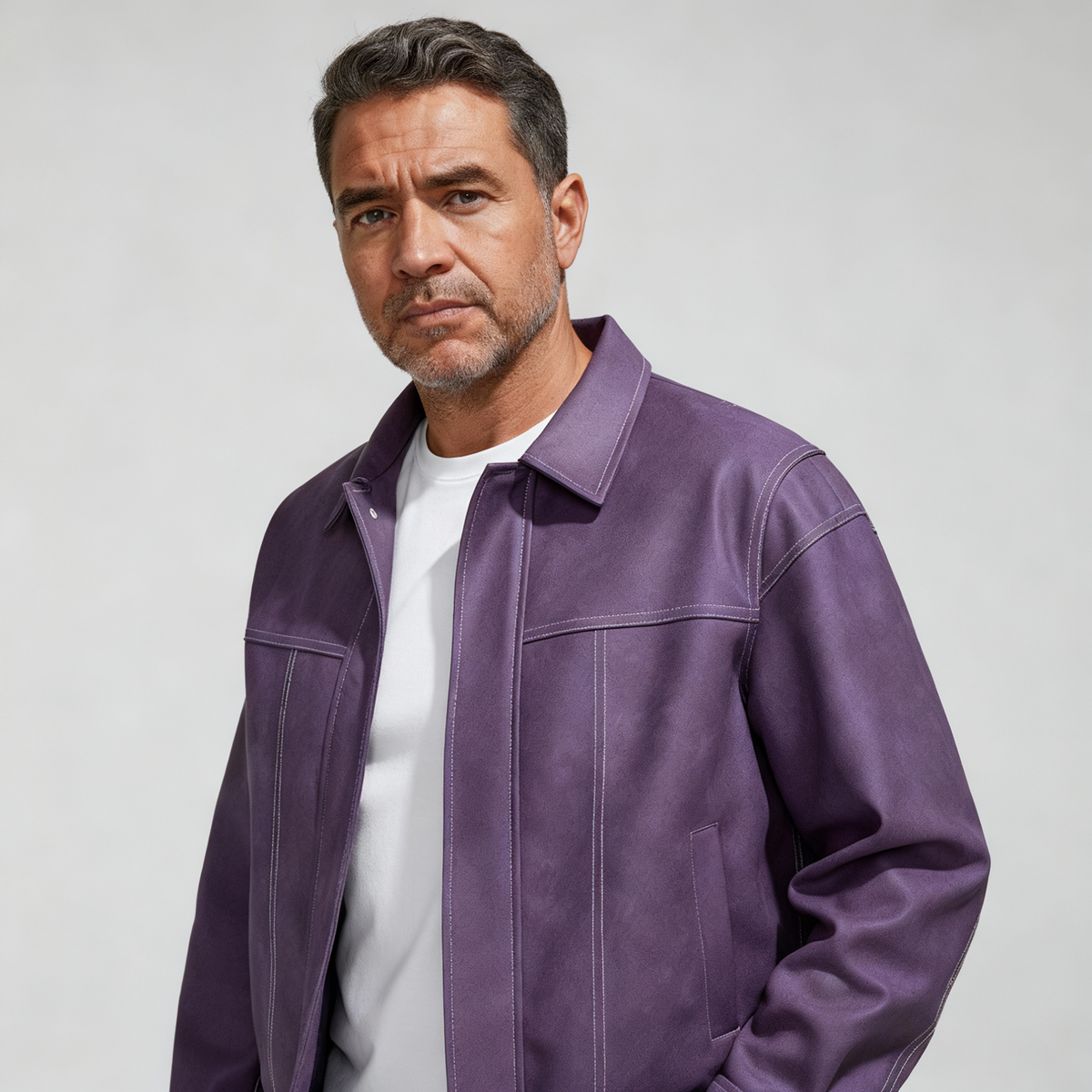 Men's Leather Jacket – Zip-Front Relaxed Fit