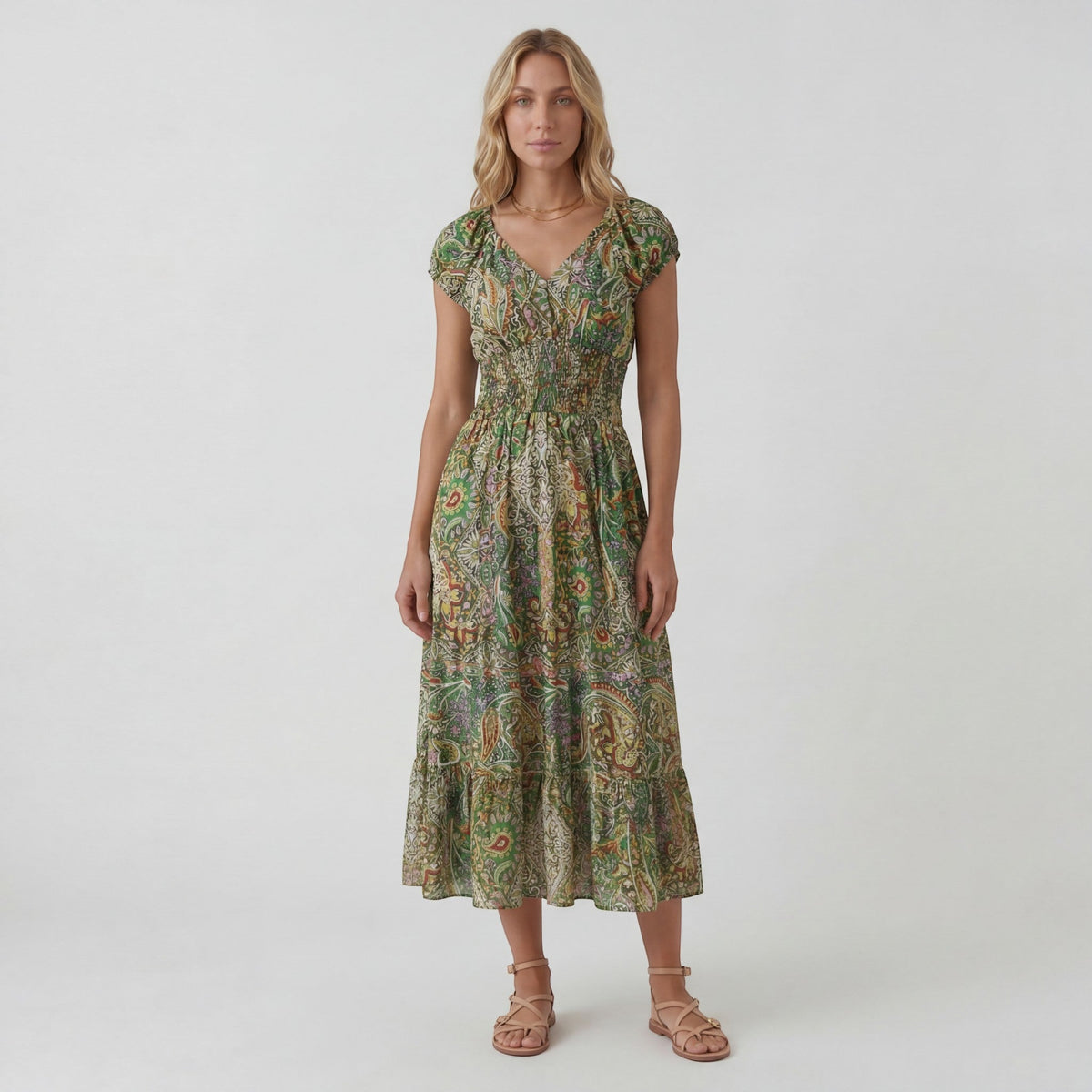 Women's V-Neck Maxi Dress – Relaxed Flowing Skirt