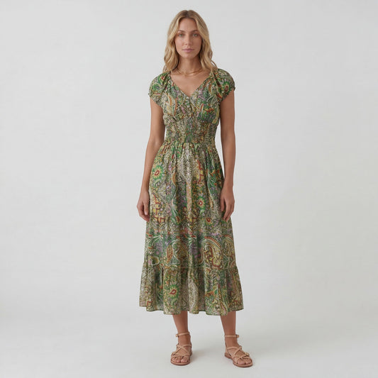 Women's V-Neck Maxi Dress – Relaxed Flowing Skirt
