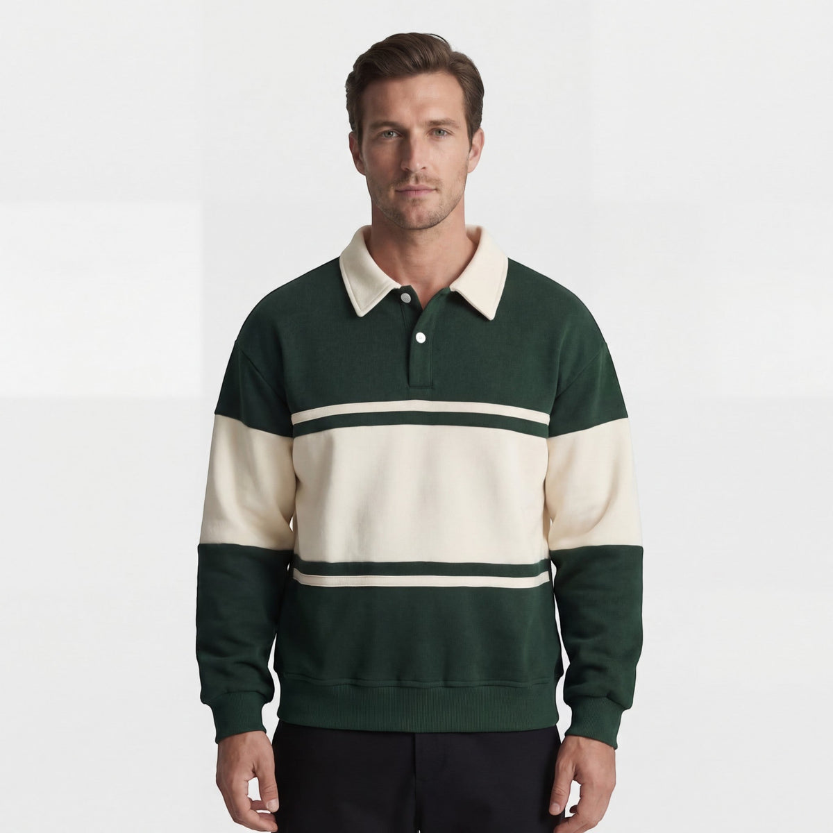 Men's Striped Polo Sweatshirt – Relaxed Cotton-Blend Fit