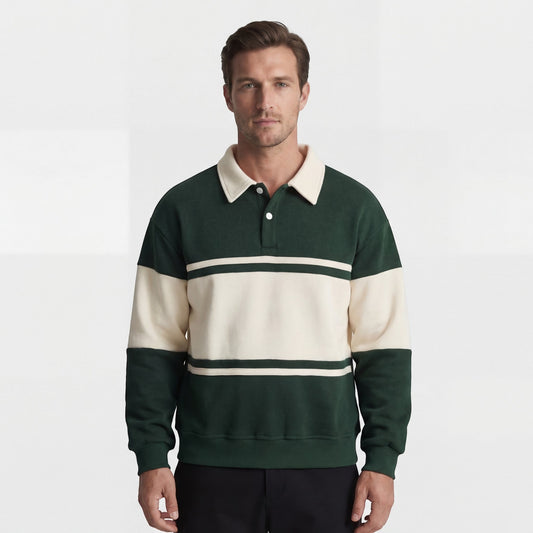 Men's Striped Polo Sweatshirt – Relaxed Cotton-Blend Fit
