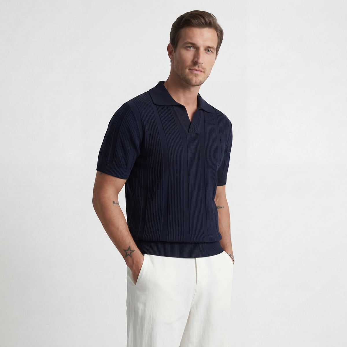 Men's Open-Knit Polo – Short Sleeve Textured Knit