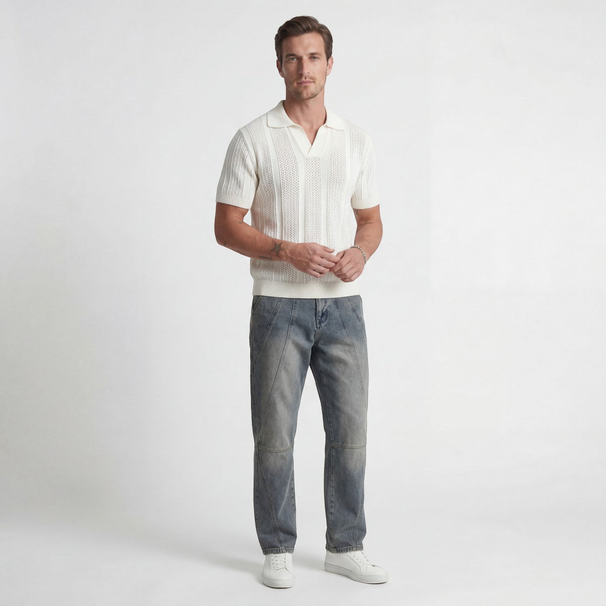 Men's Open-Knit Polo – Short Sleeve Textured Knit