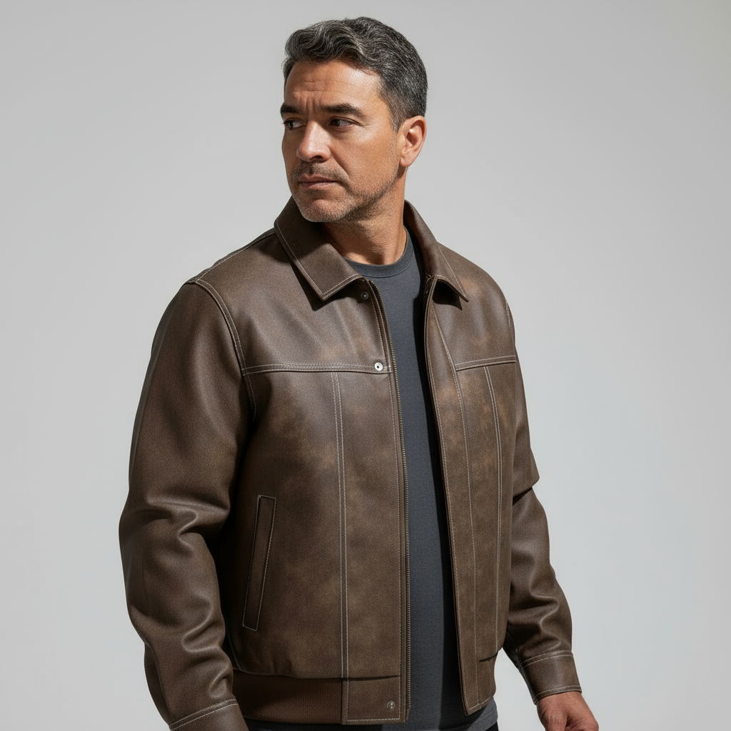 Men's Leather Jacket – Zip-Front Relaxed Fit