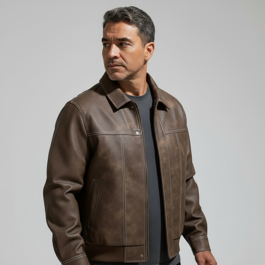 Men's Leather Jacket – Zip-Front Relaxed Fit