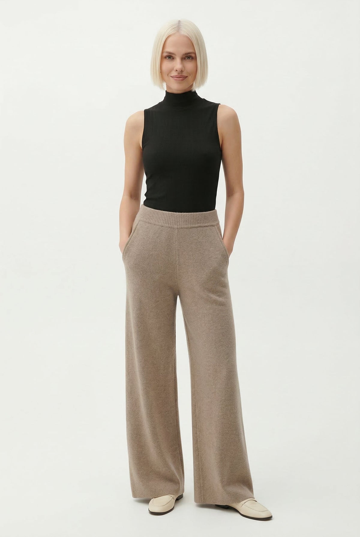 Women's Wide-Leg Sweatpants – High-Waist Cashmere Blend