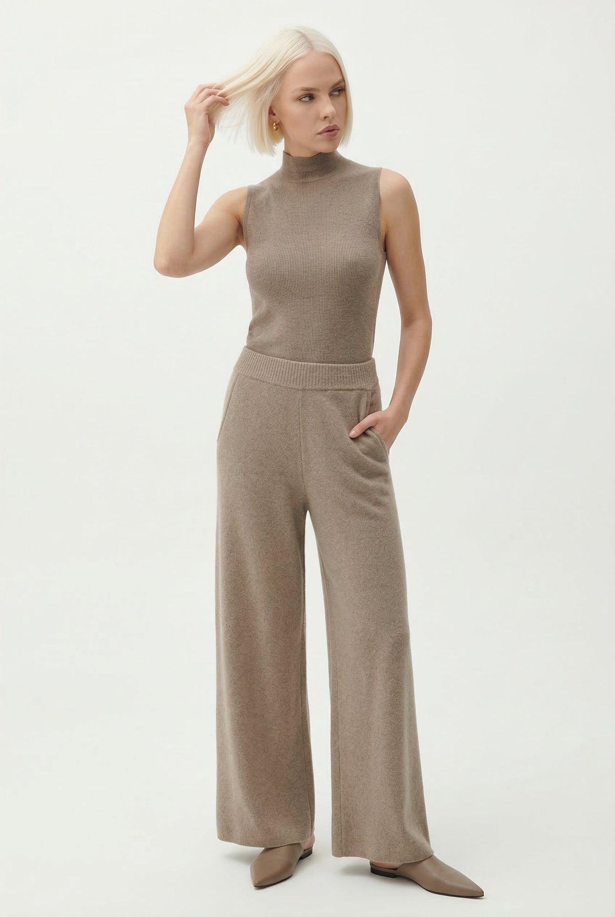 Women's Wide-Leg Sweatpants – High-Waist Cashmere Blend