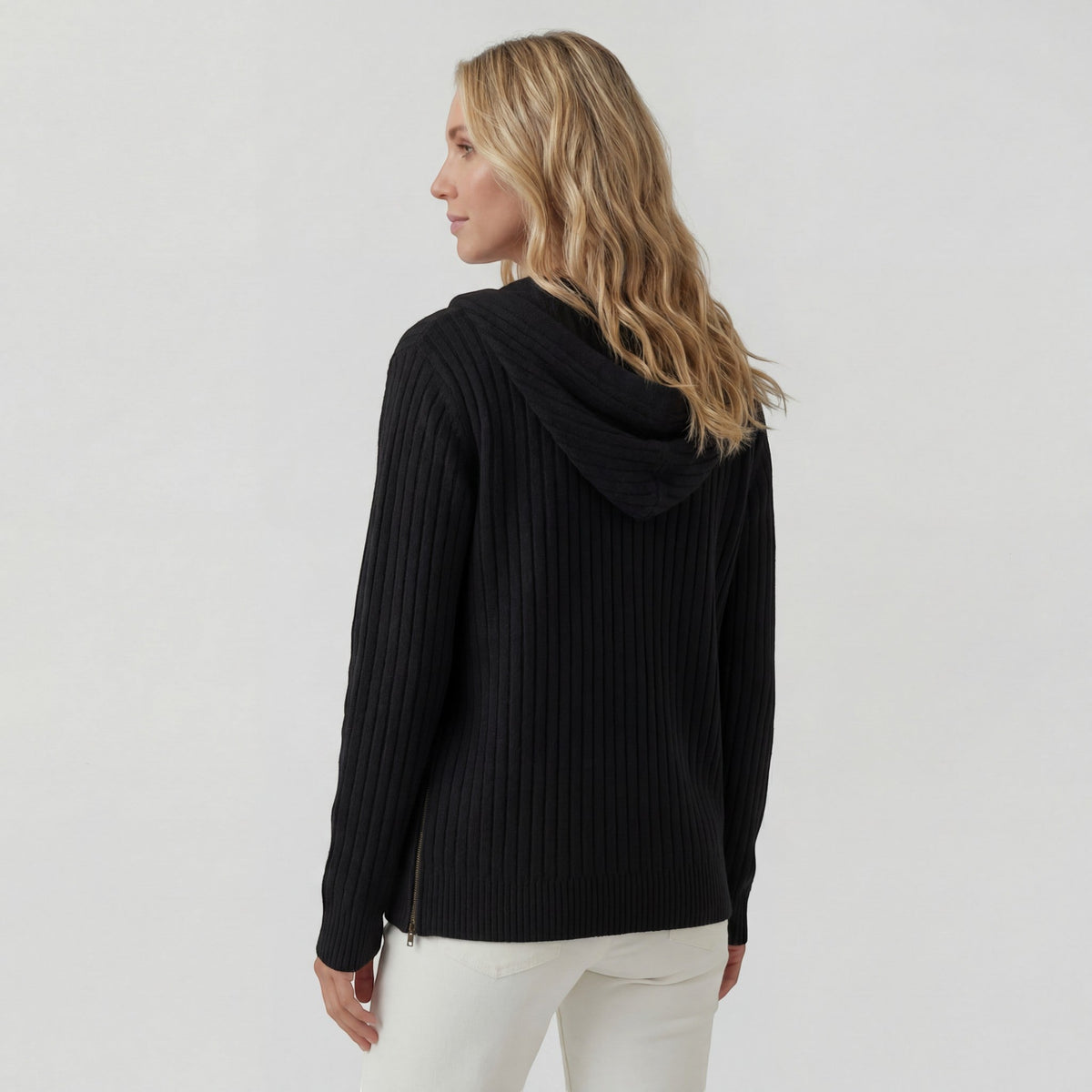 Women's Ribbed Knit Hooded Cardigan – Oversized Full-Zip