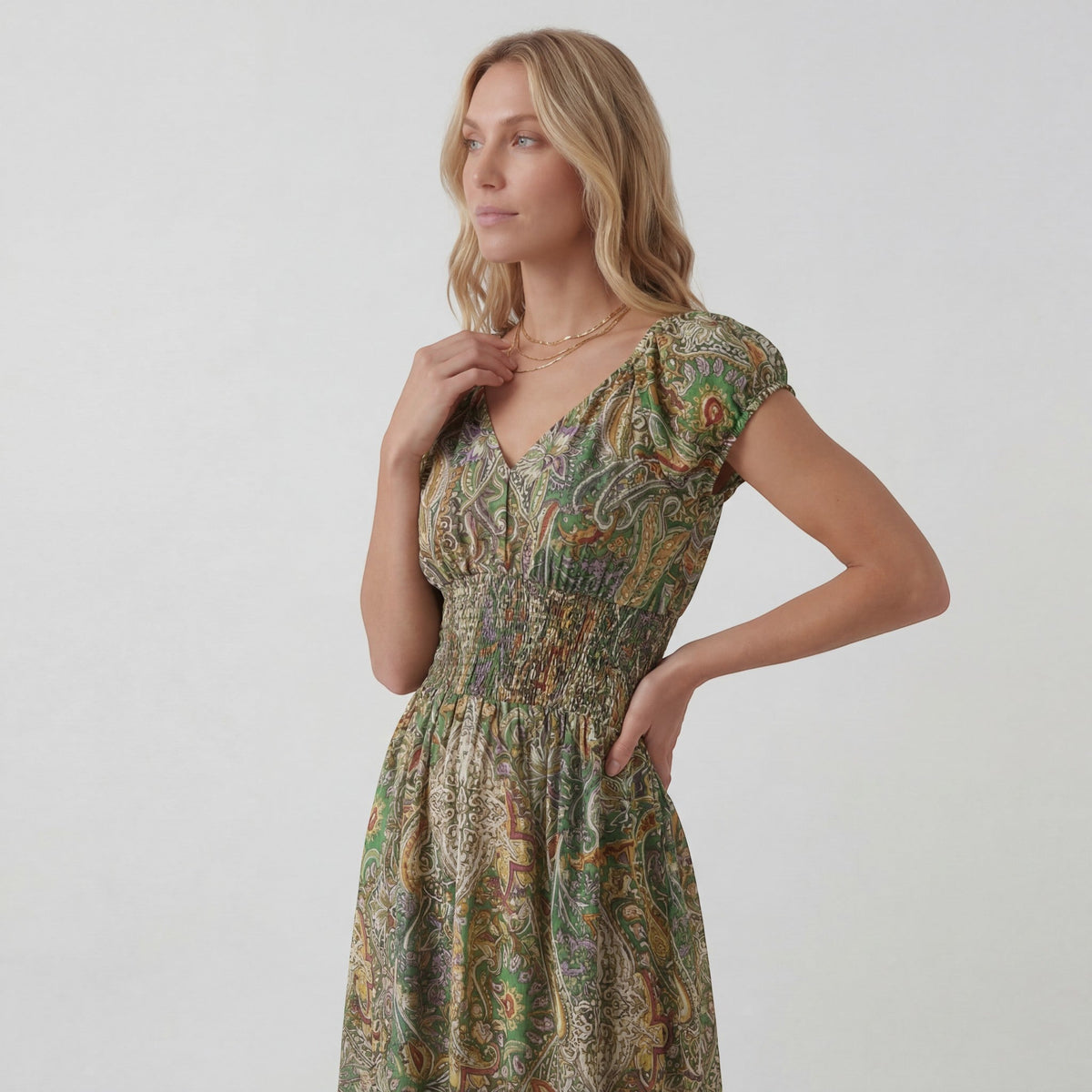 Women's V-Neck Maxi Dress – Relaxed Flowing Skirt