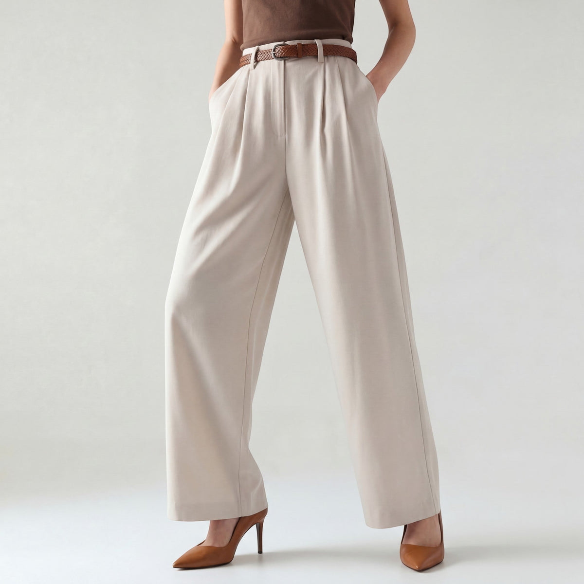 Women's Wide-Leg Pants – High-Rise Woven Fabric