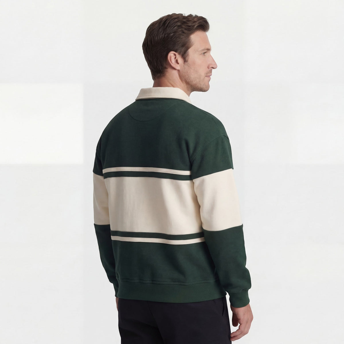 Men's Striped Polo Sweatshirt – Relaxed Cotton-Blend Fit