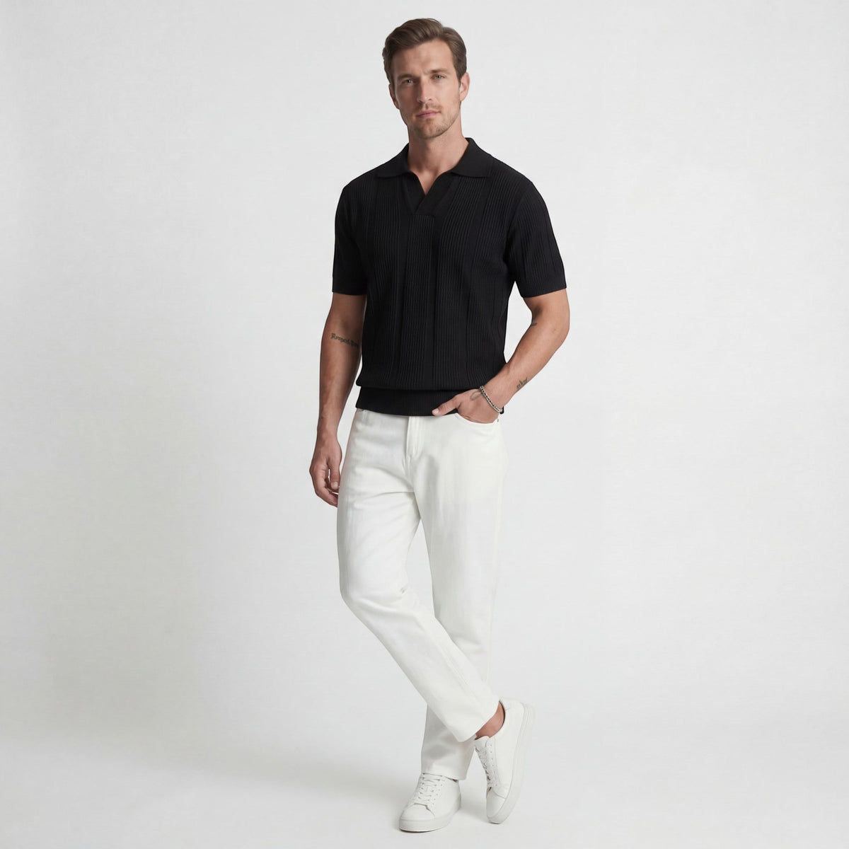 Men's Open-Knit Polo – Short Sleeve Textured Knit