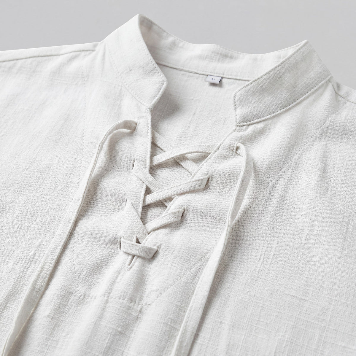 Men's Linen Lace-Up Shirt – Stand Collar Relaxed Fit