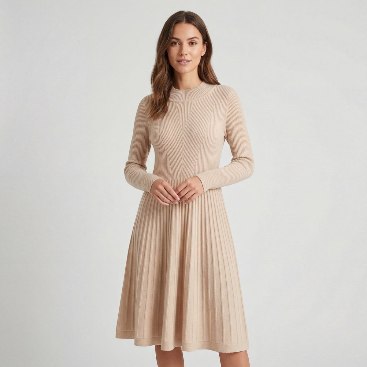 Women's Cashmere Knit Midi Dress – Long Sleeve Relaxed Fit