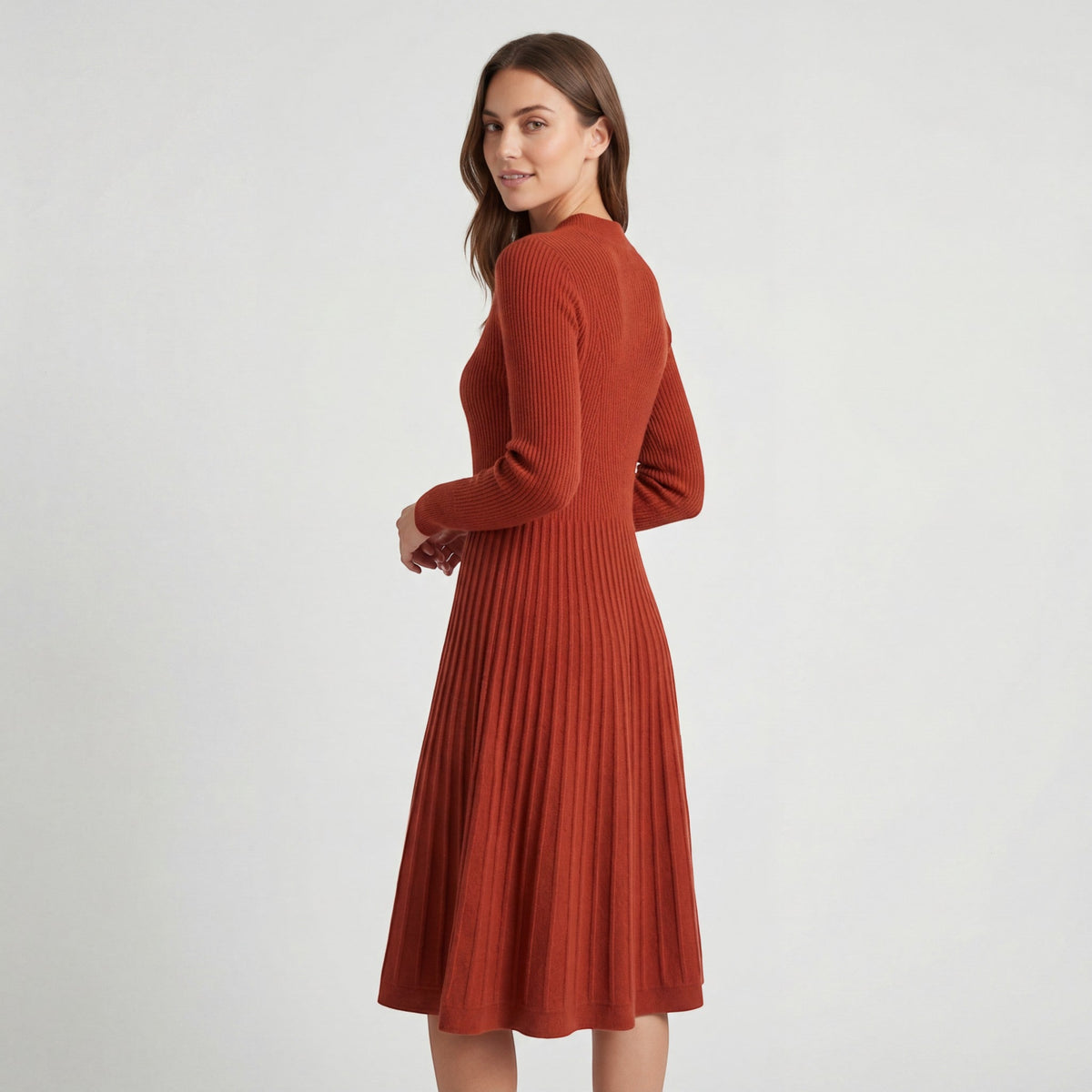 Women's Cashmere Knit Midi Dress – Long Sleeve Relaxed Fit