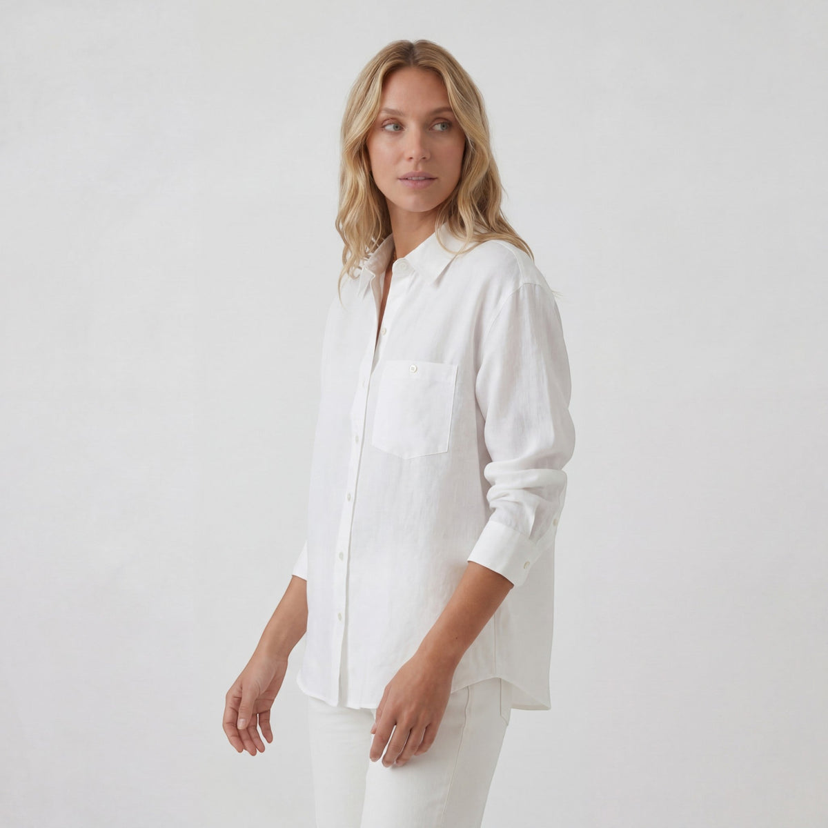 Women's Button-Front Linen-Blend Shirt – Relaxed Fluid Fit