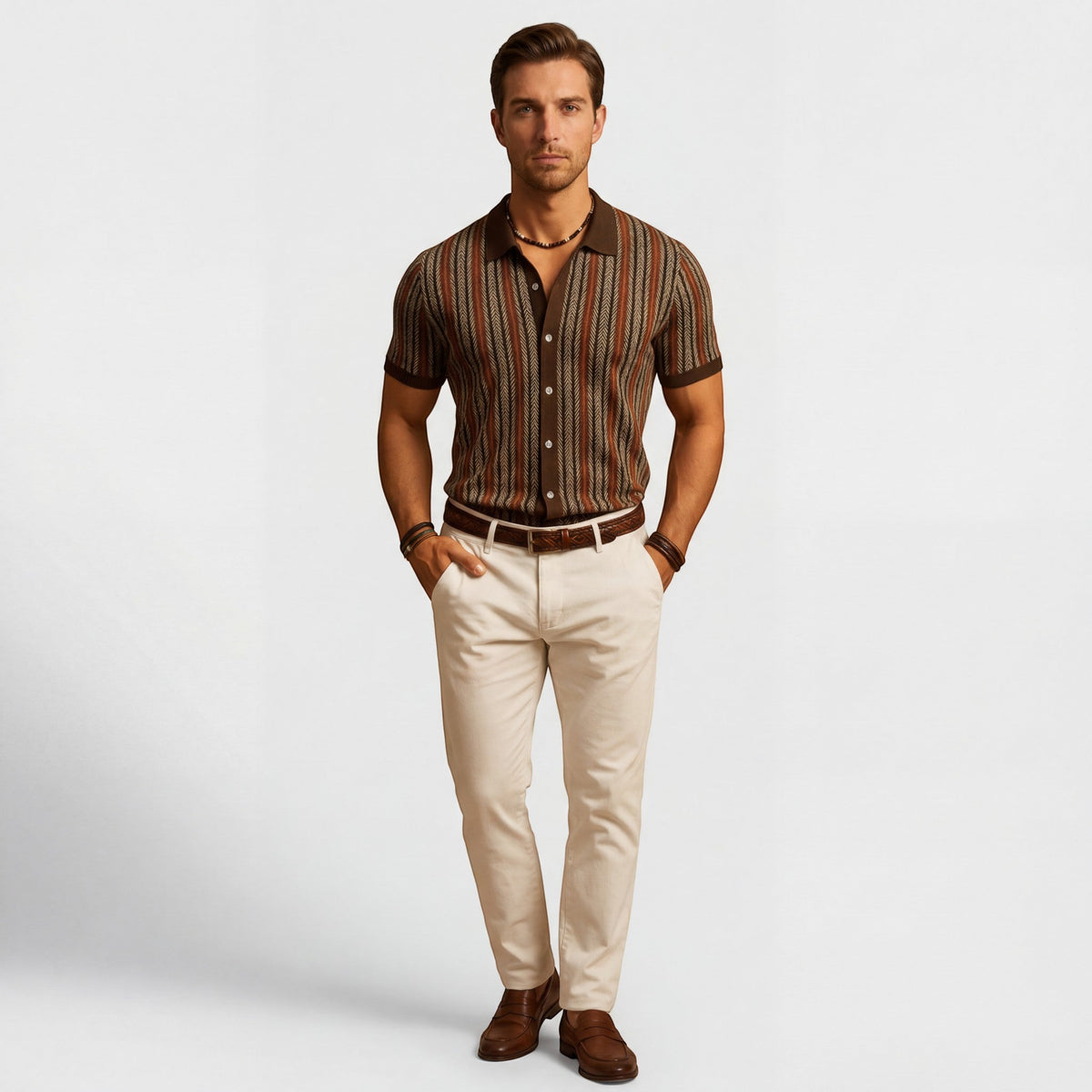 Men's Jacquard Knit Polo Shirt – Short Sleeve Comfort Fit
