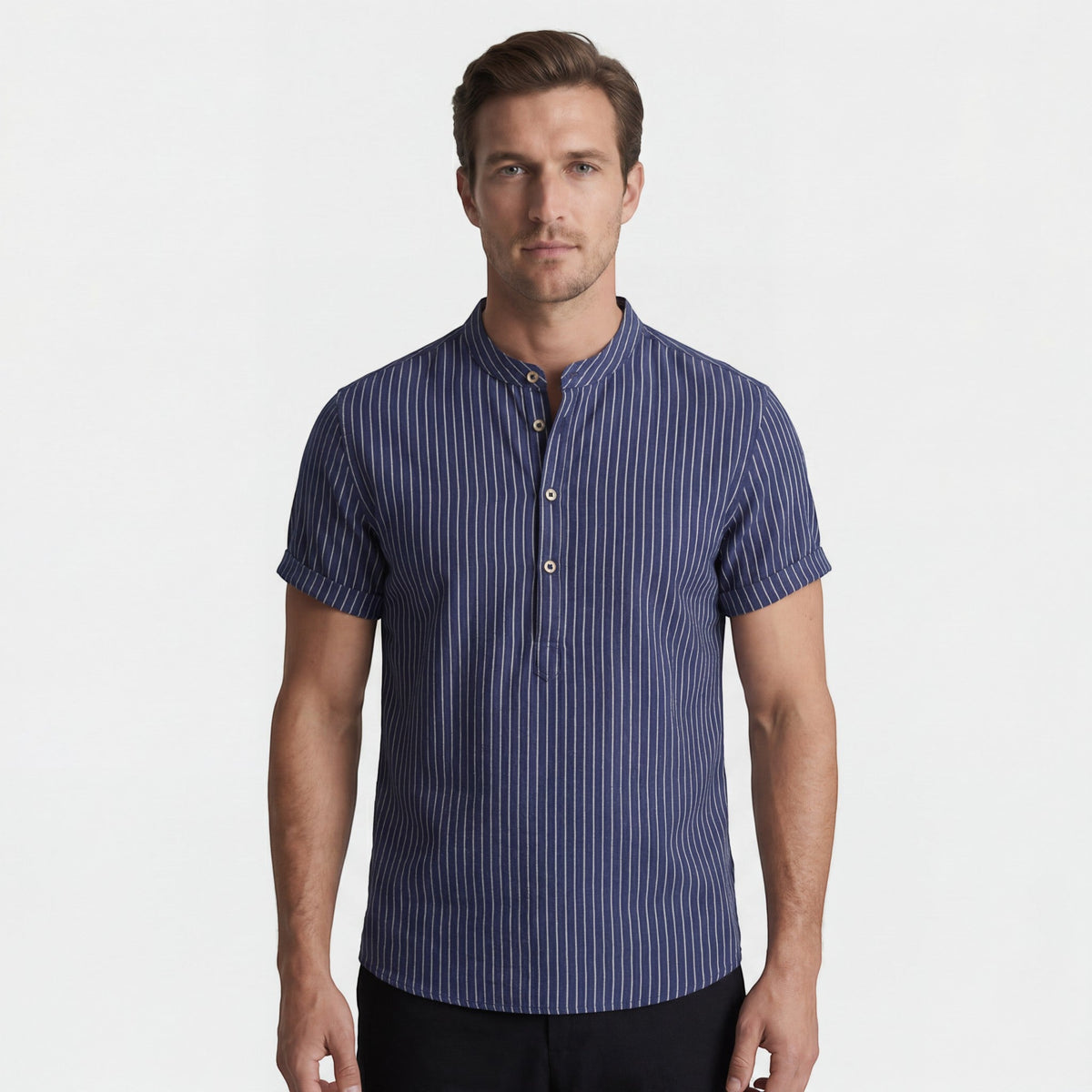 Men's Linen Short-Sleeve Shirt – Relaxed Vertical Stripe