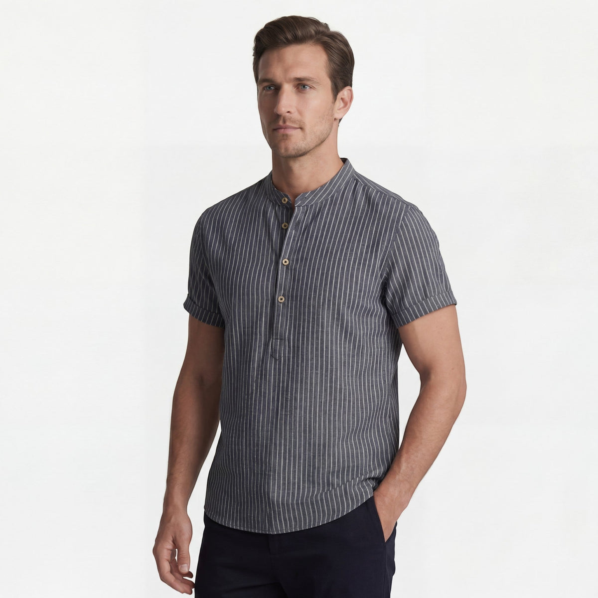 Men's Linen Short-Sleeve Shirt – Relaxed Vertical Stripe