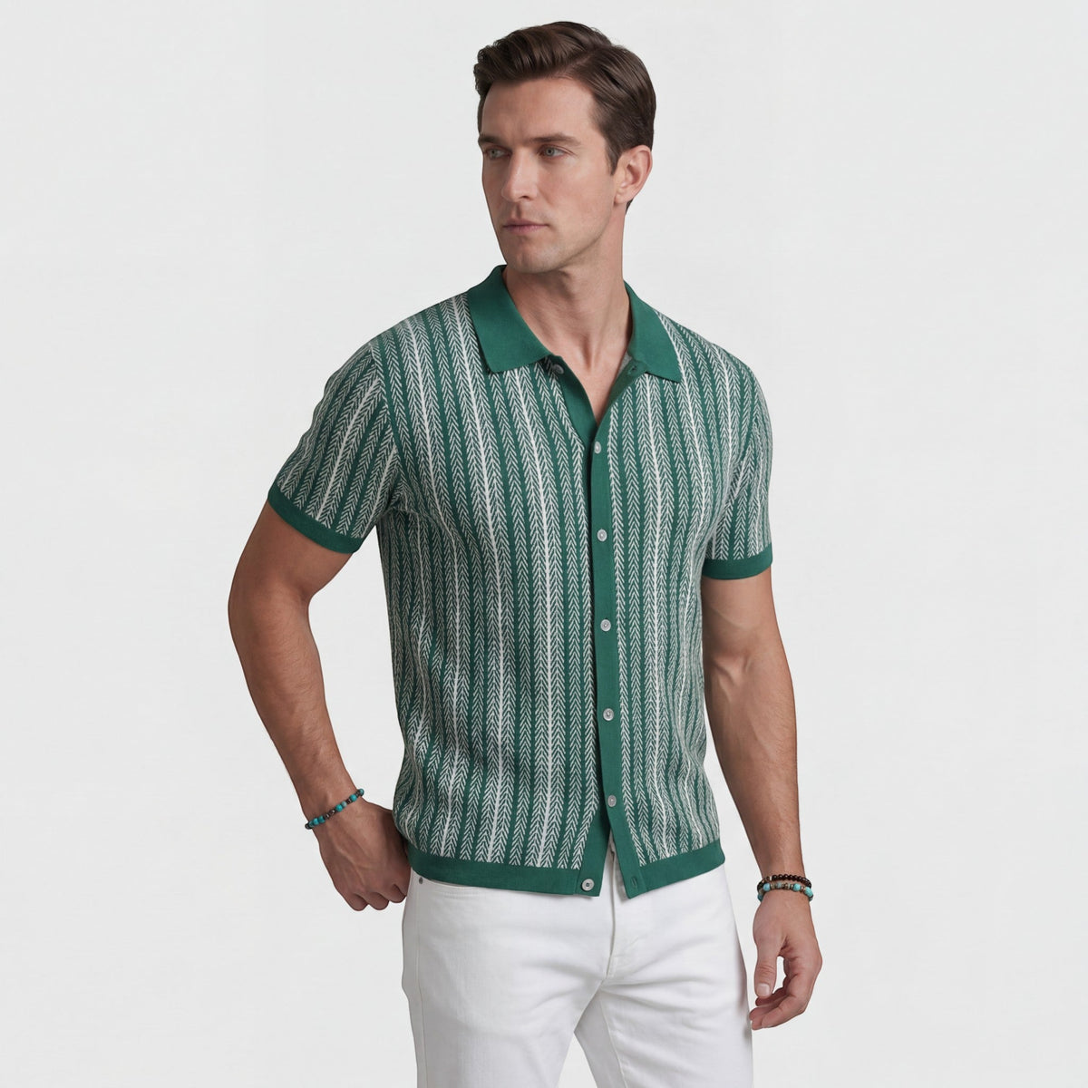 Men's Jacquard Knit Polo Shirt – Short Sleeve Comfort Fit