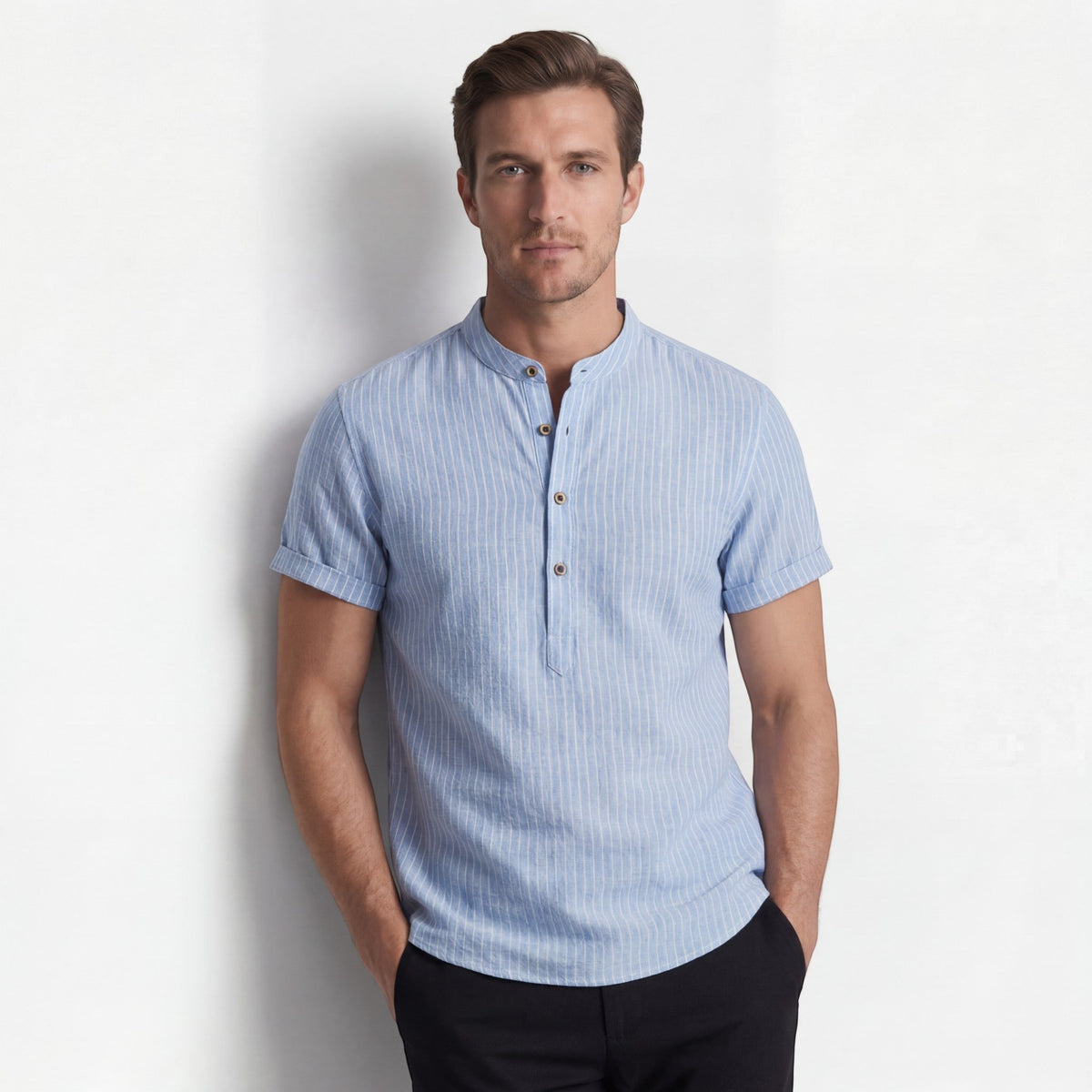 Men's Linen Short-Sleeve Shirt – Relaxed Vertical Stripe