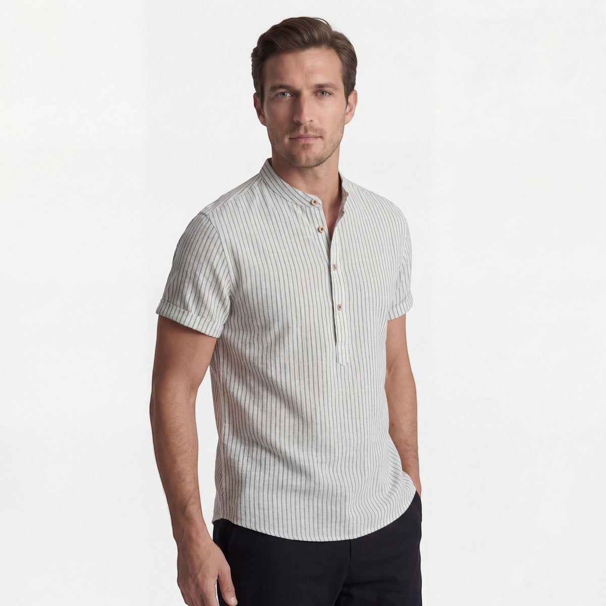 Men's Linen Short-Sleeve Shirt – Relaxed Vertical Stripe