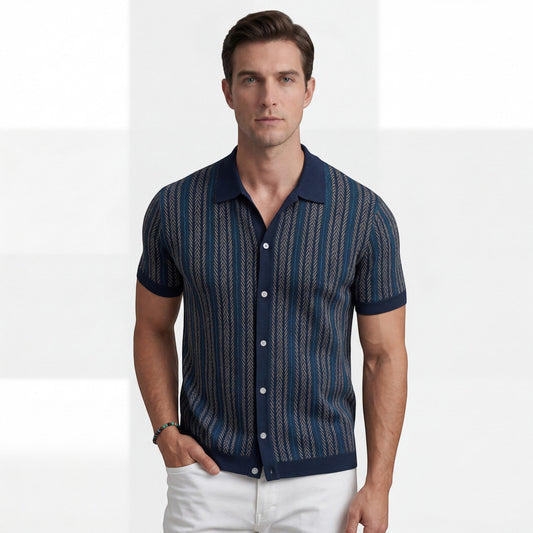 Men's Jacquard Knit Polo Shirt – Short Sleeve Comfort Fit