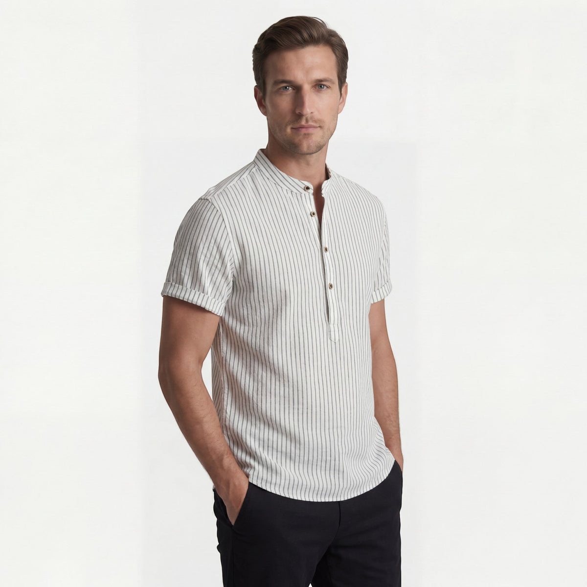 Men's Linen Short-Sleeve Shirt – Relaxed Vertical Stripe