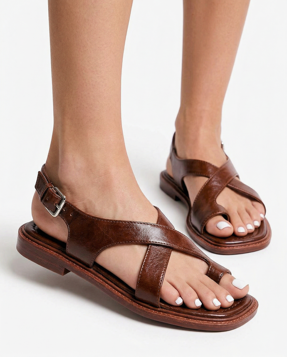 Women's Leather Sandal – Cross-Strap Low Heel