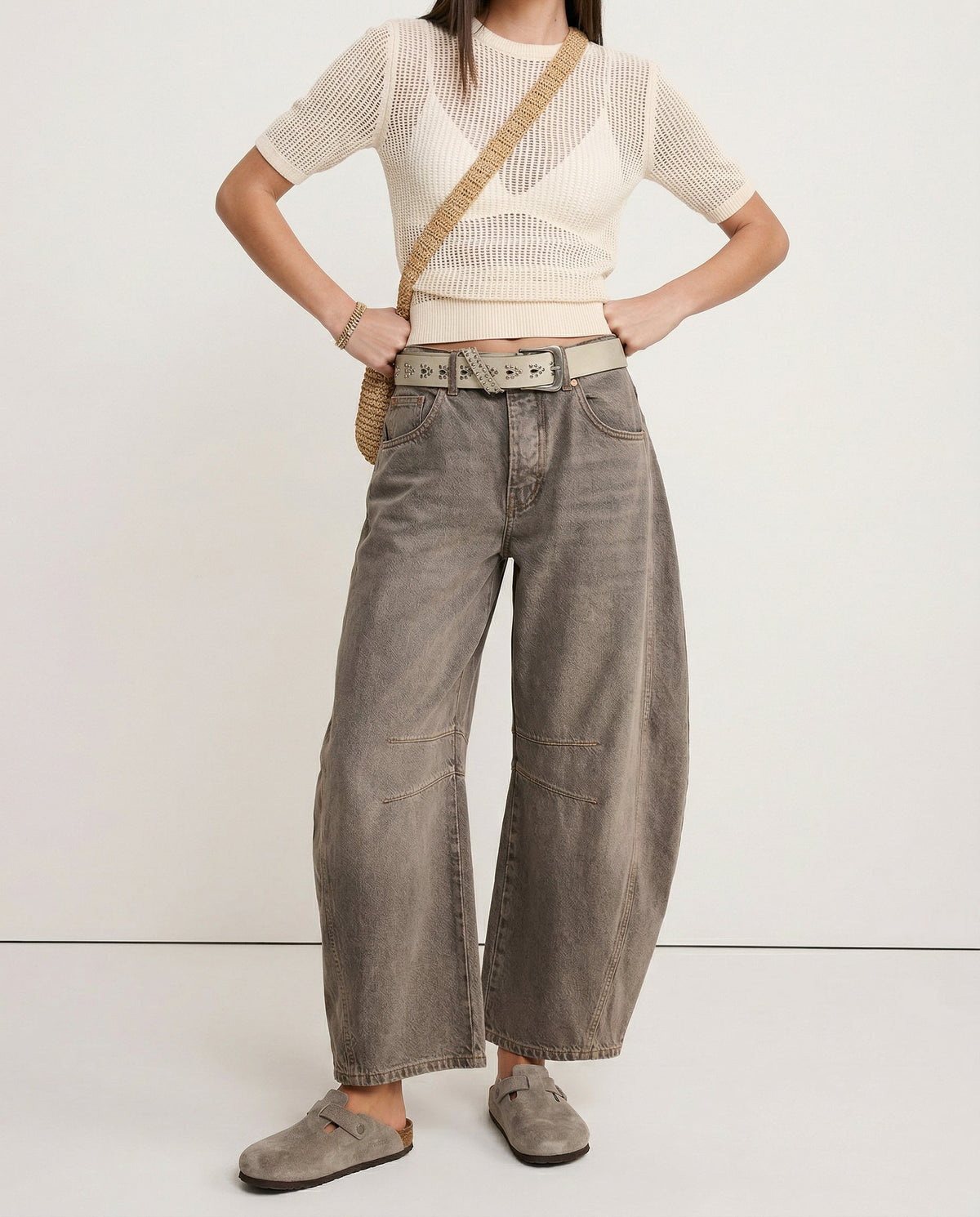 Women's Barrel-Leg Jeans – Leopard Print Mid-Rise