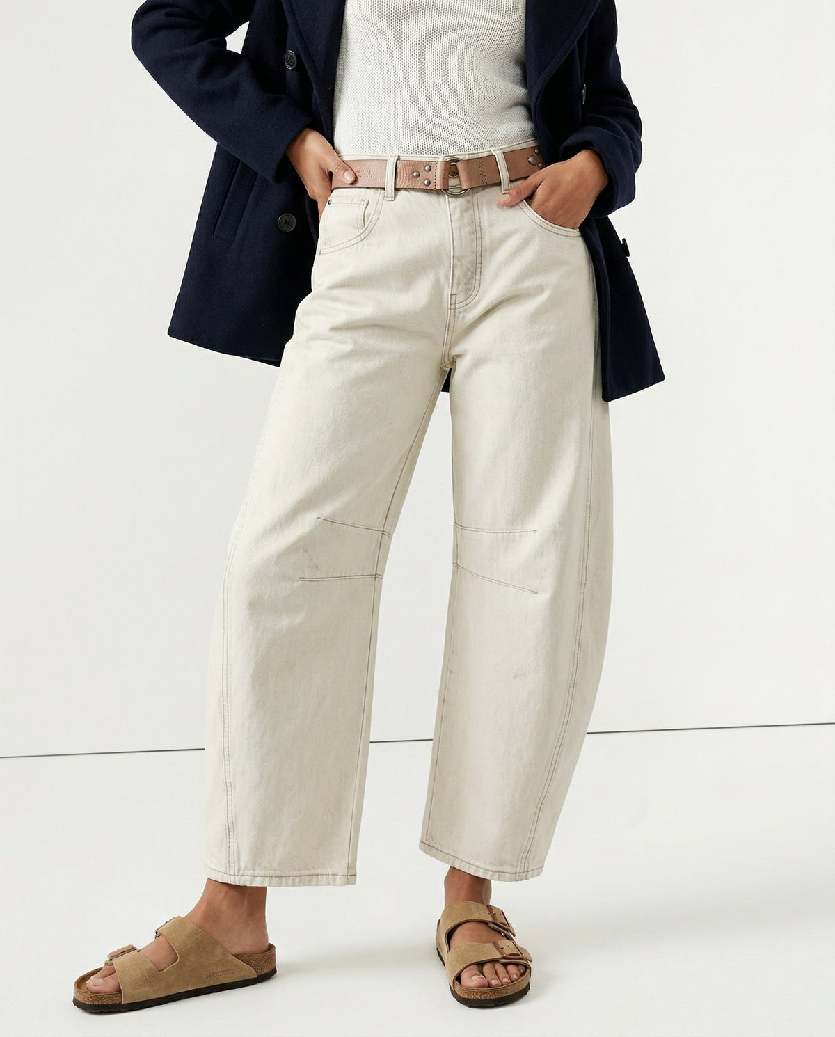 Women's Barrel-Leg Jeans – Leopard Print Mid-Rise
