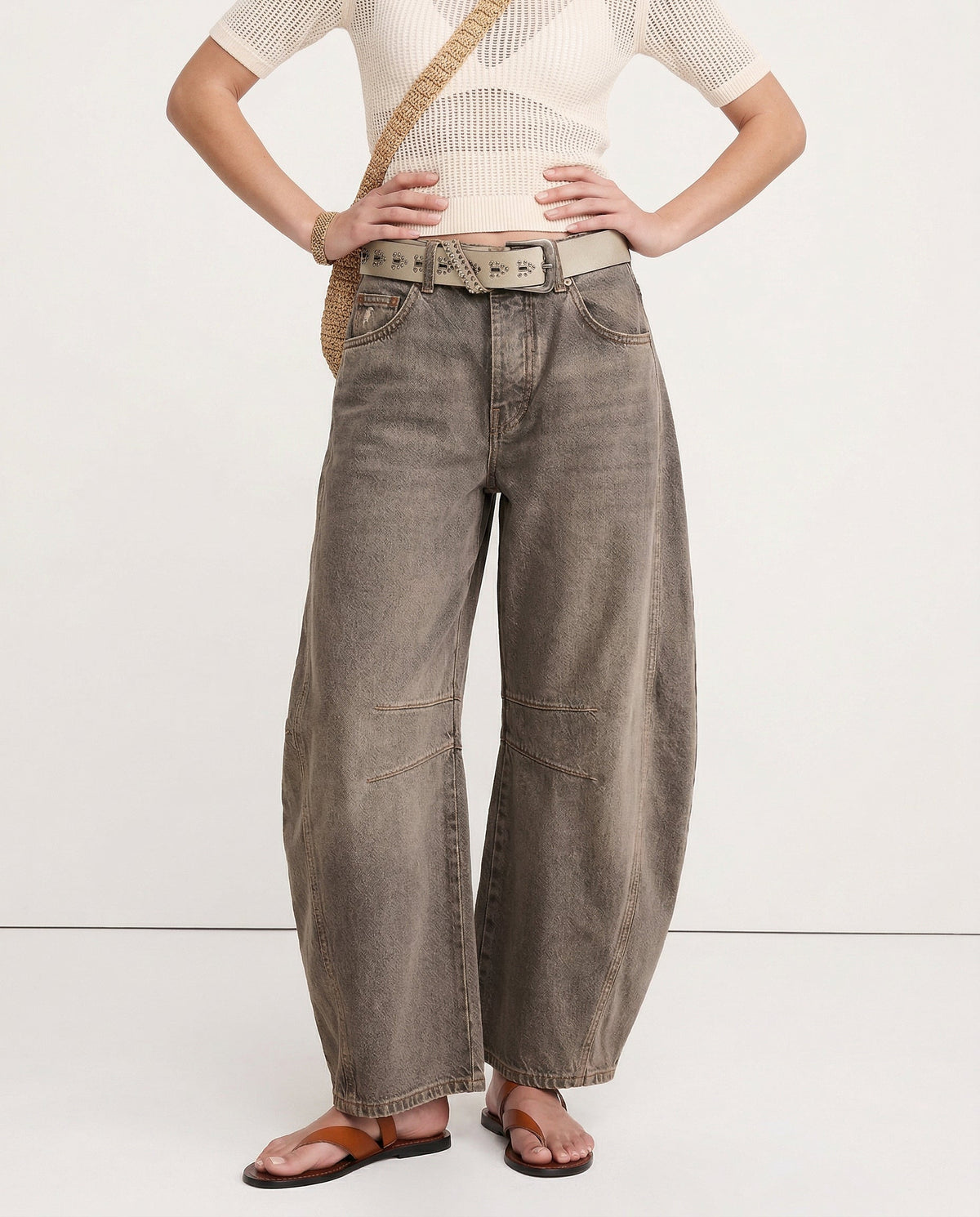 Women's Barrel-Leg Jeans – Leopard Print Mid-Rise