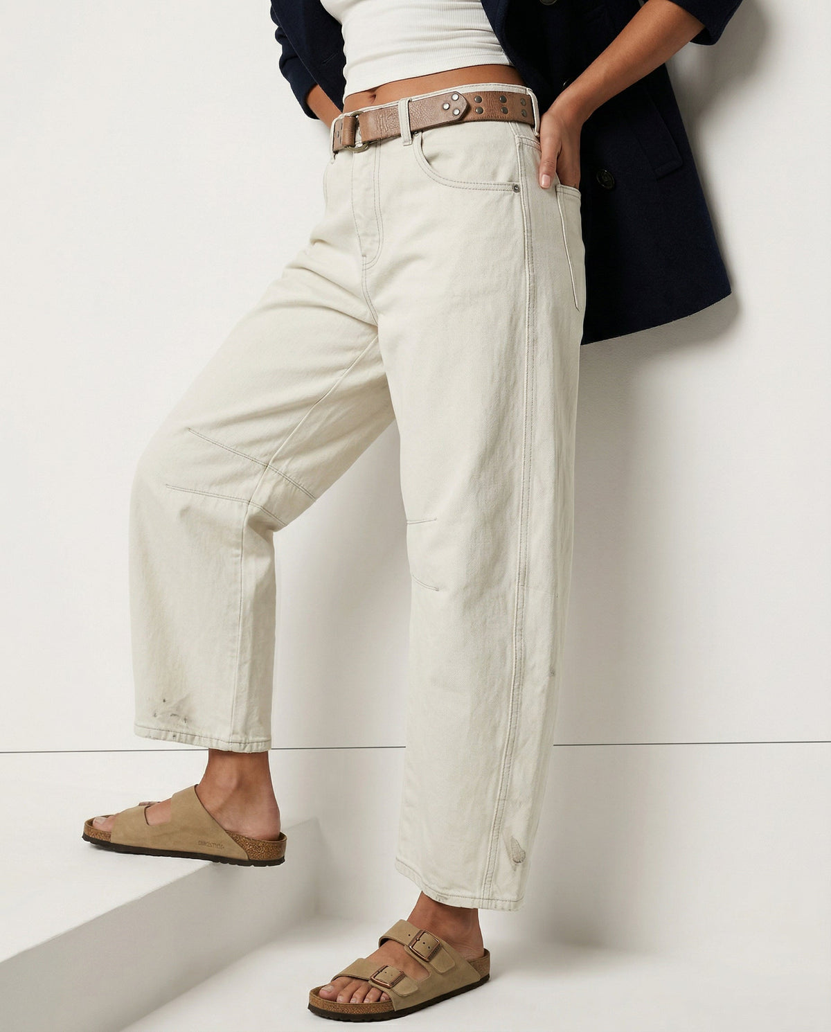 Women's Barrel-Leg Jeans – Leopard Print Mid-Rise