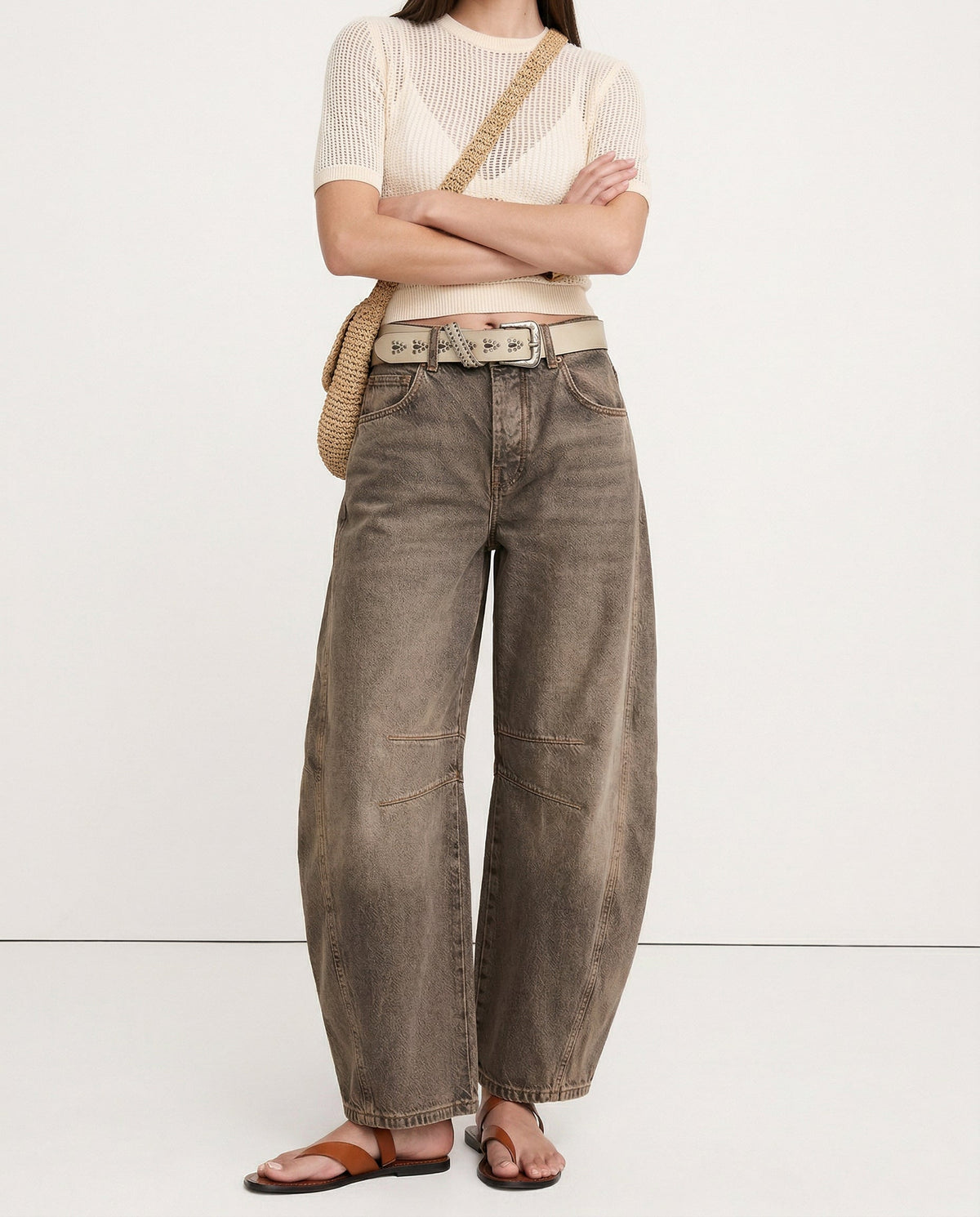 Women's Barrel-Leg Jeans – Leopard Print Mid-Rise