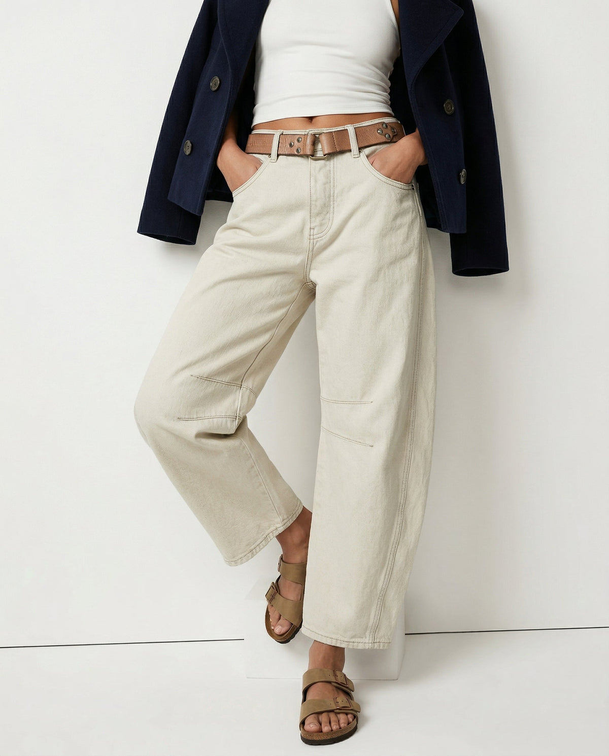 Women's Barrel-Leg Jeans – Leopard Print Mid-Rise