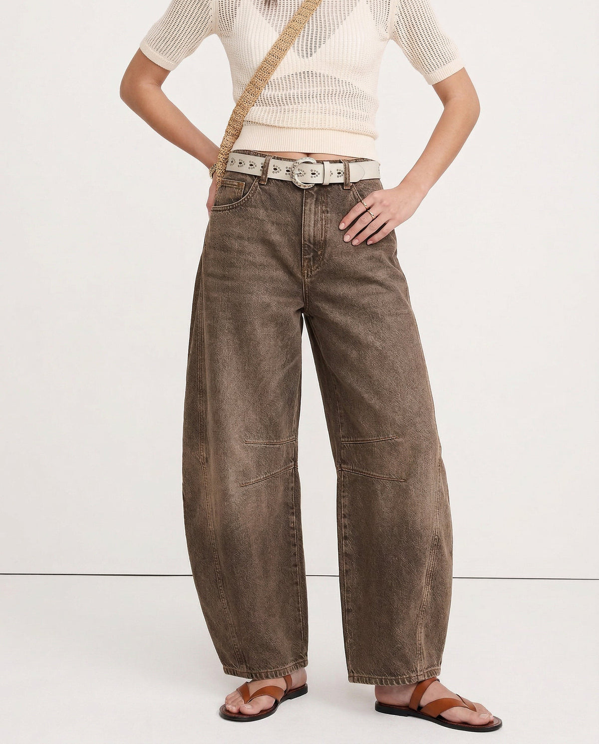 Women's Barrel-Leg Jeans – Leopard Print Mid-Rise