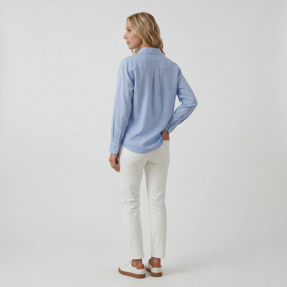 Women's Button-Front Linen-Blend Shirt – Relaxed Fluid Fit