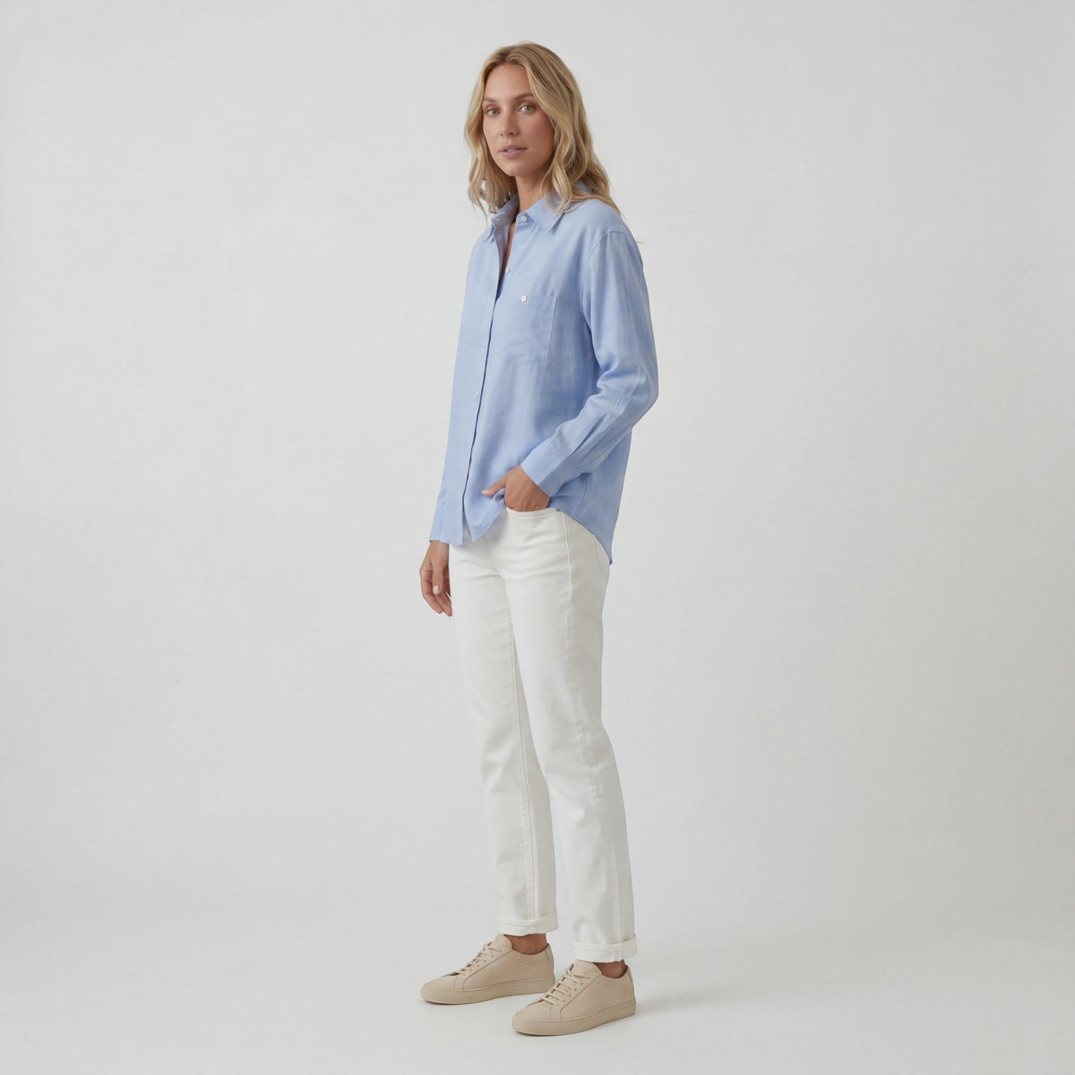 Women's Button-Front Linen-Blend Shirt – Relaxed Fluid Fit