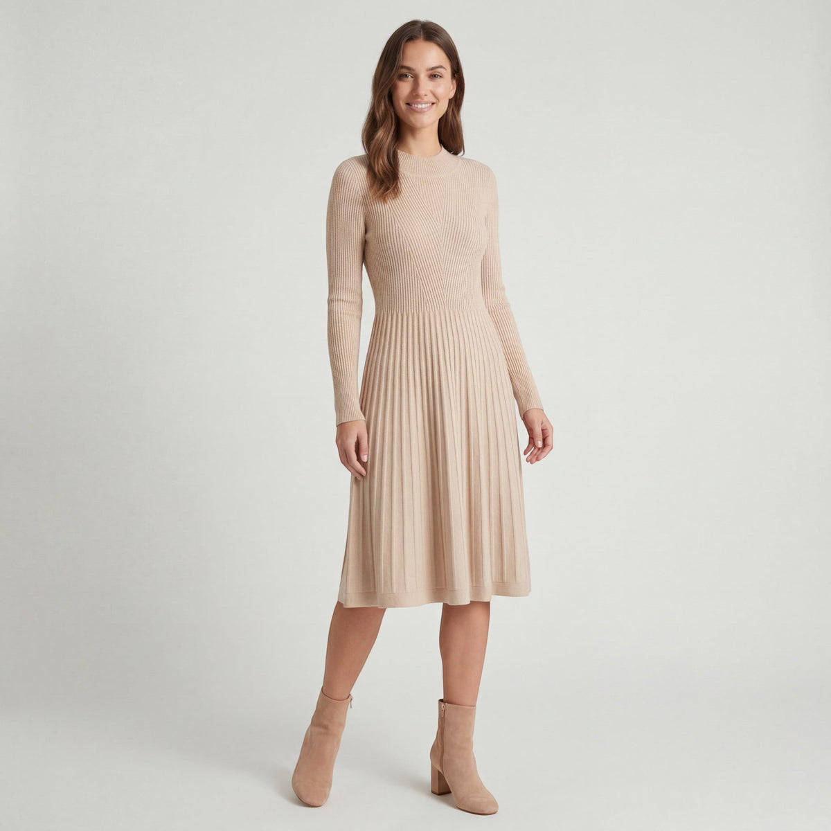 Women's Cashmere Knit Midi Dress – Long Sleeve Relaxed Fit