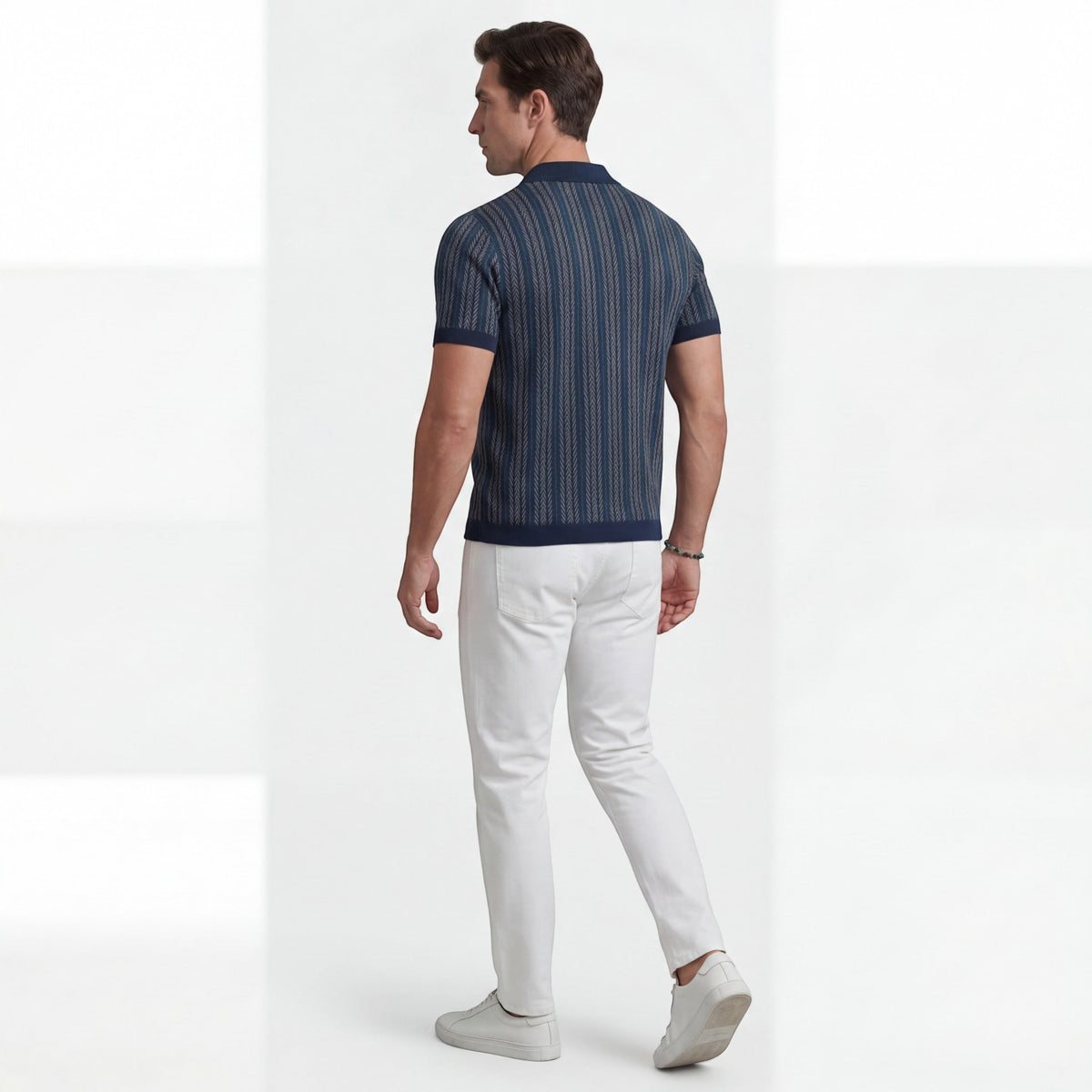 Men's Jacquard Knit Polo Shirt – Short Sleeve Comfort Fit
