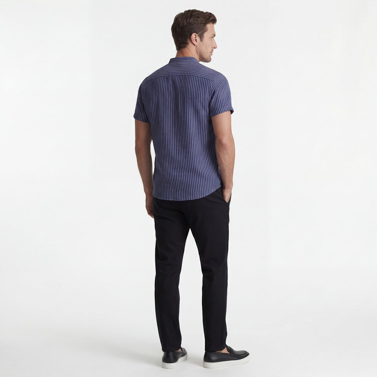 Men's Linen Short-Sleeve Shirt – Relaxed Vertical Stripe