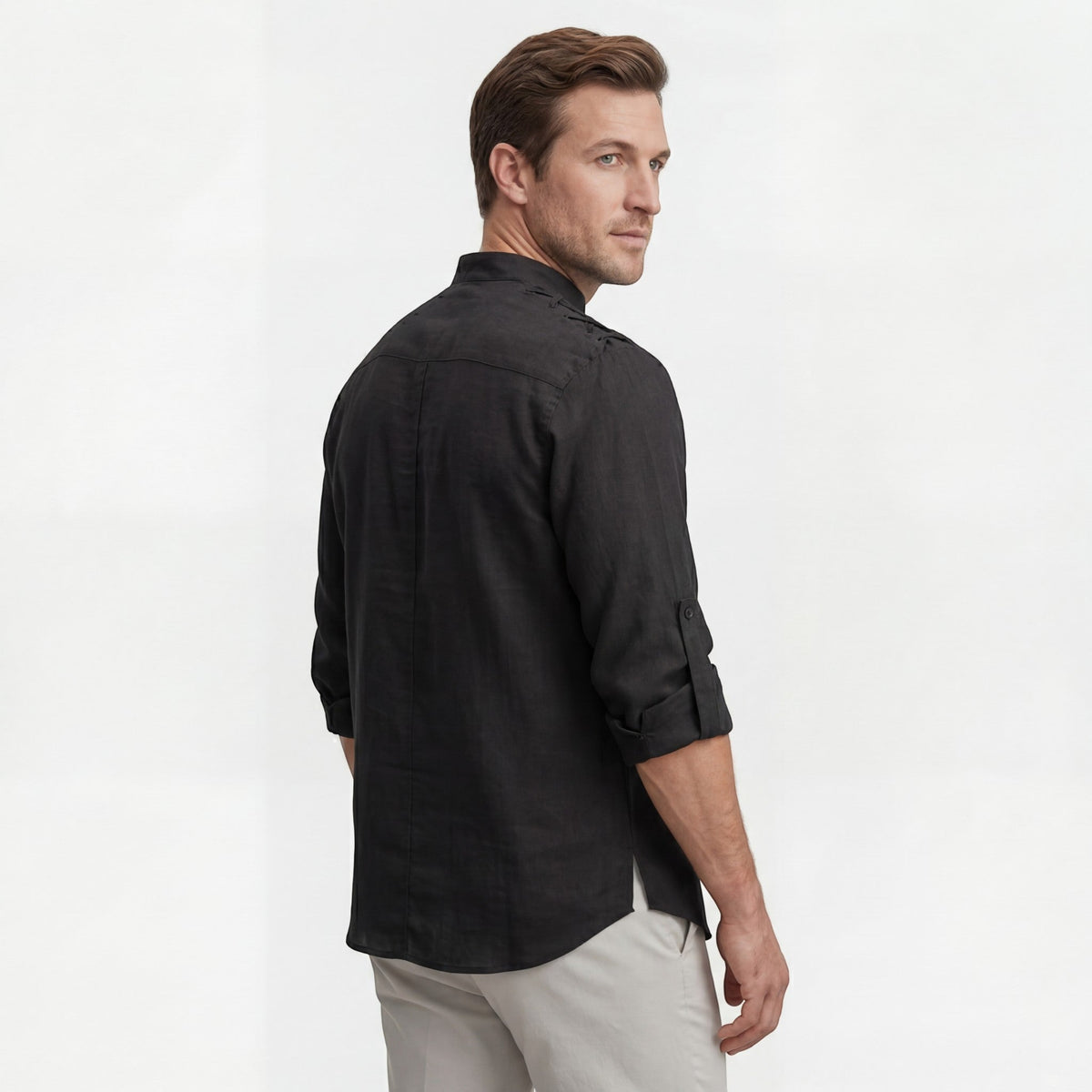 Men's Linen Lace-Up Shirt – Stand Collar Relaxed Fit