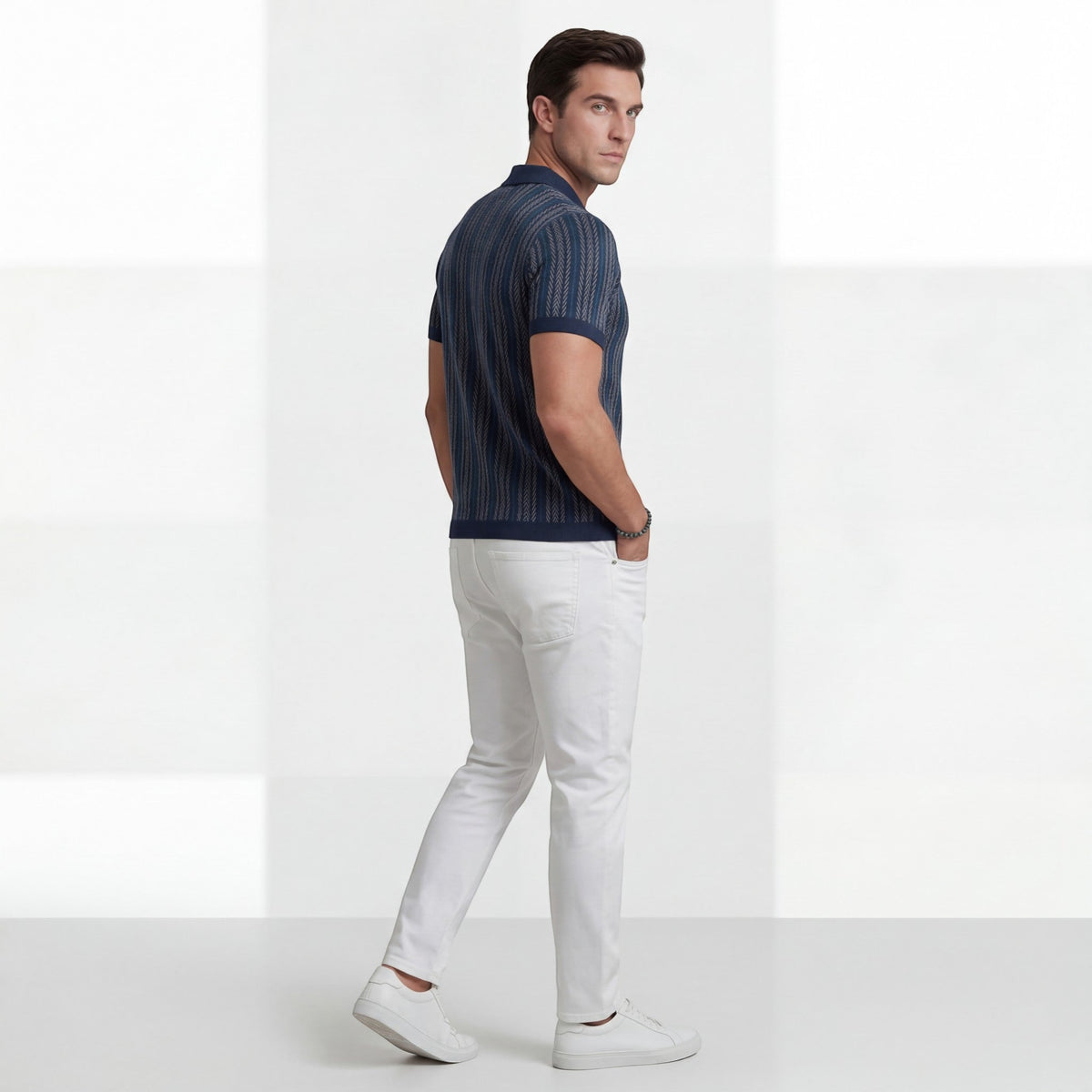 Men's Jacquard Knit Polo Shirt – Short Sleeve Comfort Fit