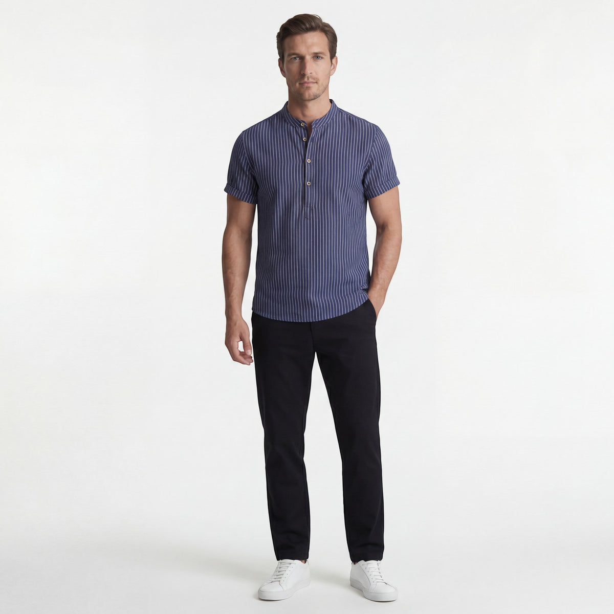 Men's Linen Short-Sleeve Shirt – Relaxed Vertical Stripe