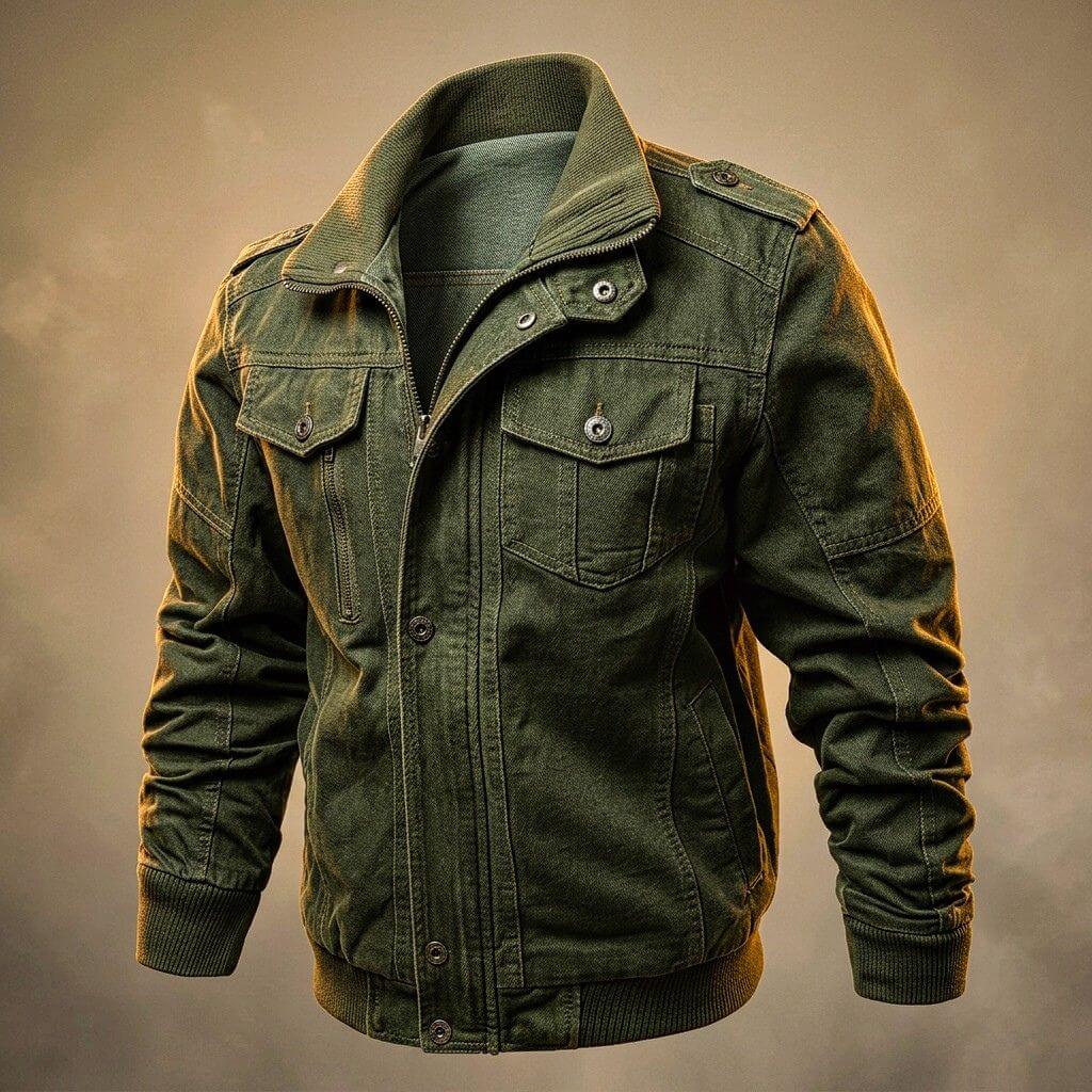 Men's Denim Jacket – Zip Front, Ribbed Hem
