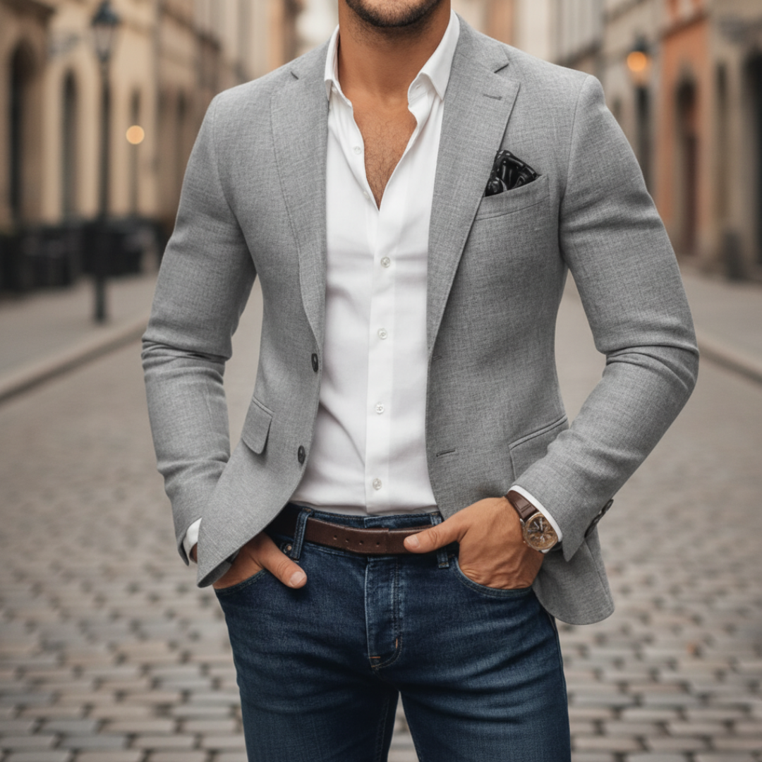 Men's Slim-Fit Blazer – Single-Button Structured Weave